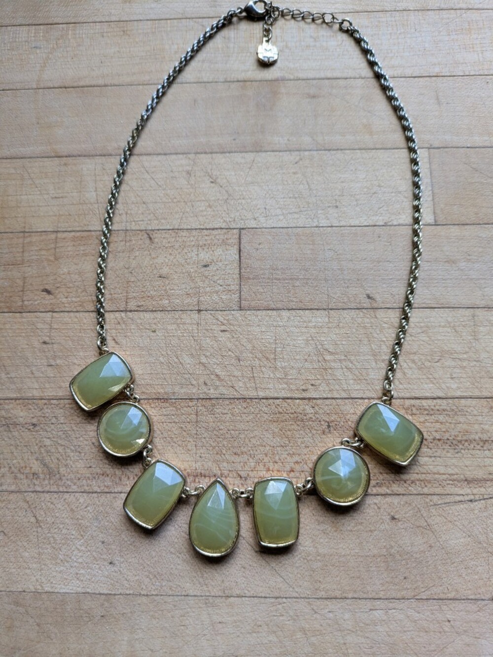 Monet Light Green &Gold Tone Statement Necklace